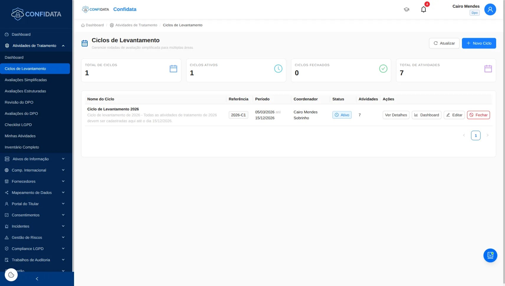 Screenshot do módulo Versionamento Inteligente (Survey Rounds)