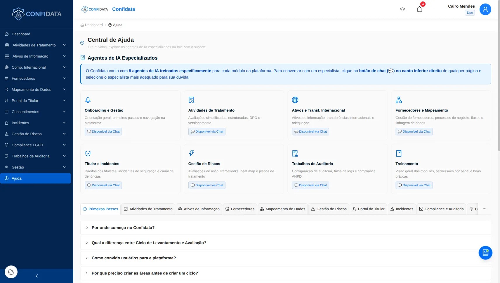 Screenshot do módulo IA Assessora — 17 Agentes Especializados